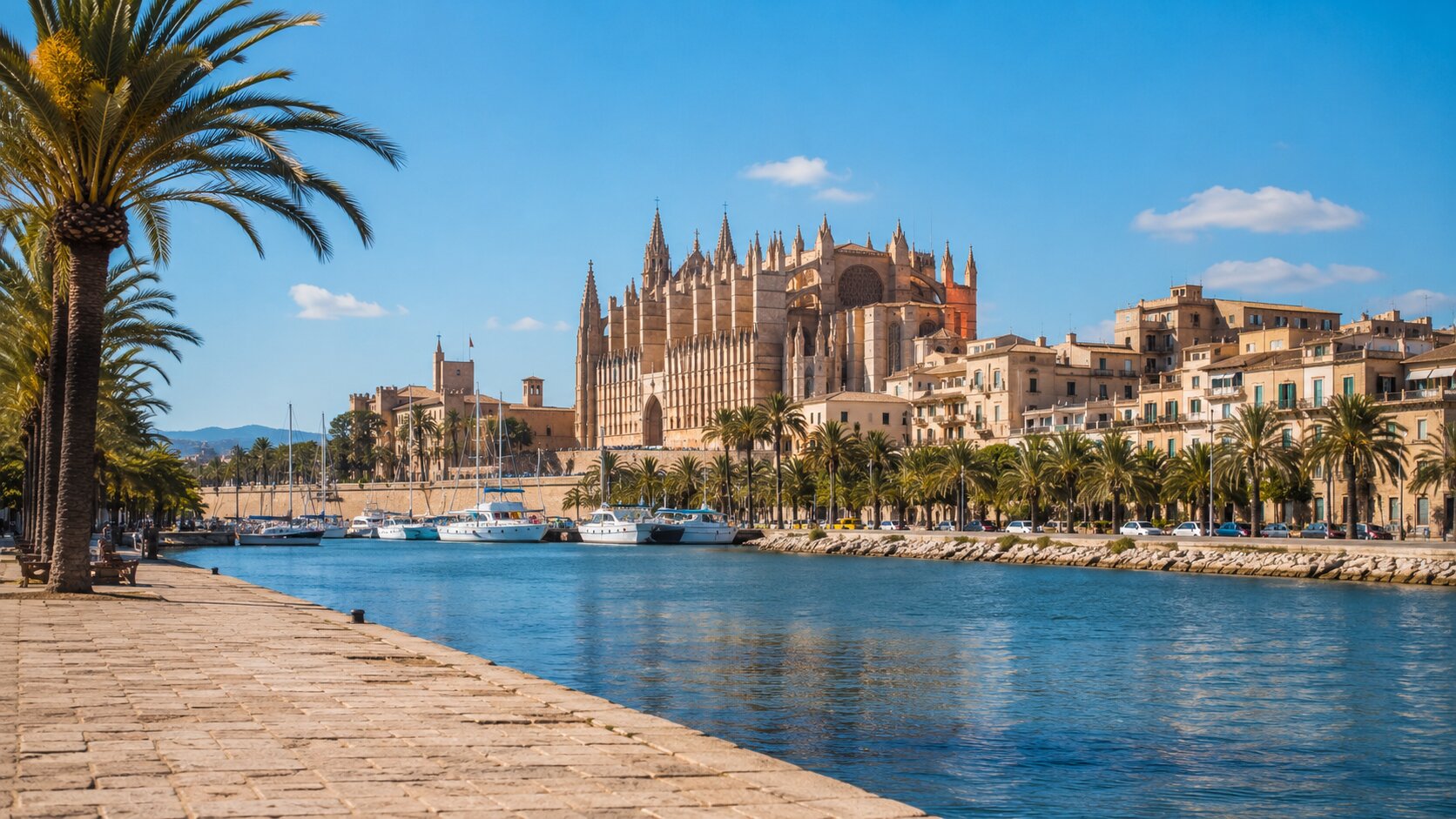 Hafen von Palma de Mallorca mit Kathedrale La Seu