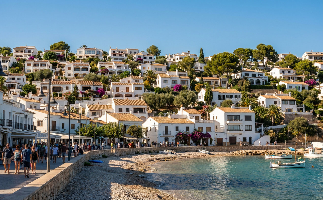 Blick auf die Küste und Wohnhäuser von Xàbia an der Costa Blanca
