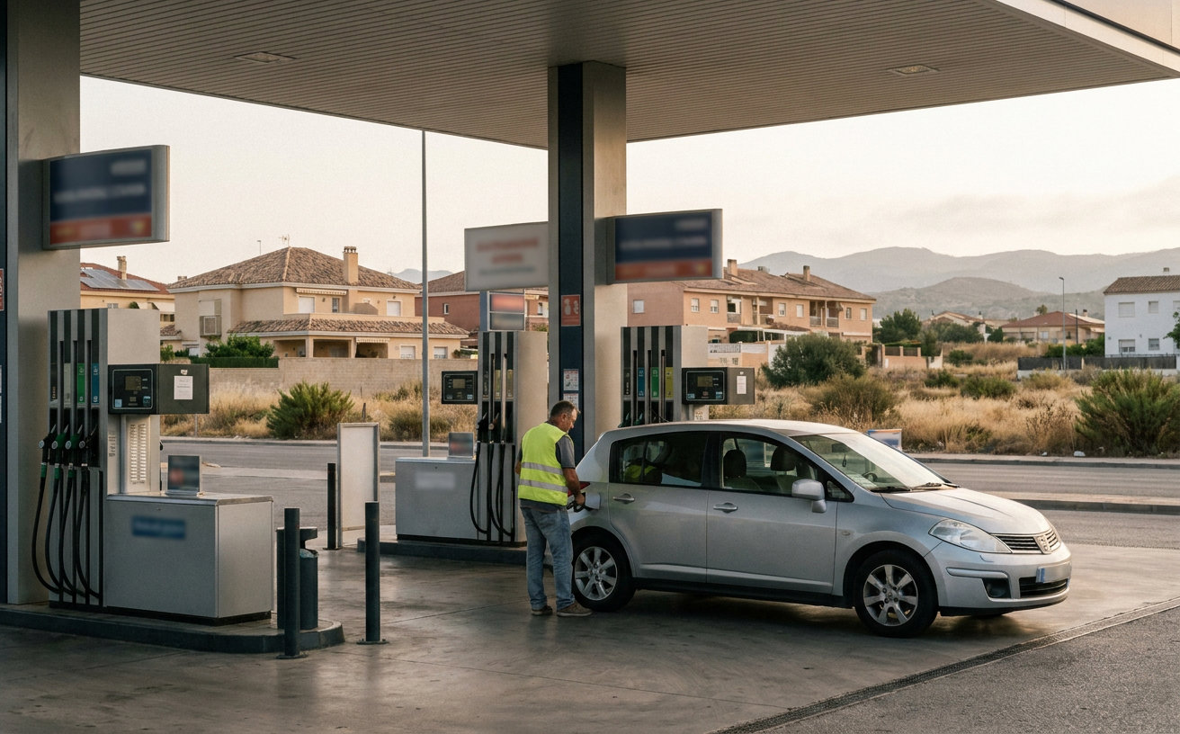 Ein Autofahrer betankt seinen Wagen an einer Tankstelle in Spanien