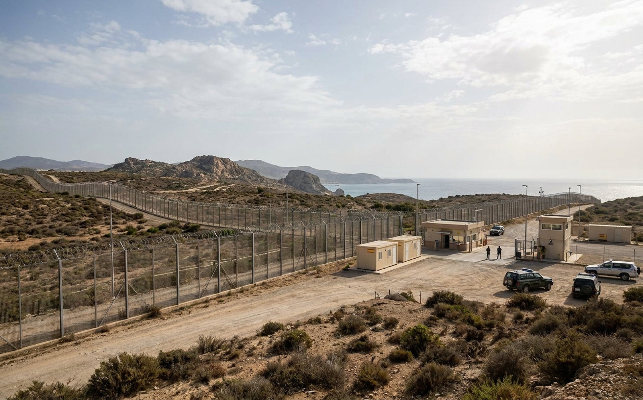 Grenzzaun zwischen Marokko und der spanischen Exklave Ceuta an der nordafrikanischen Küste