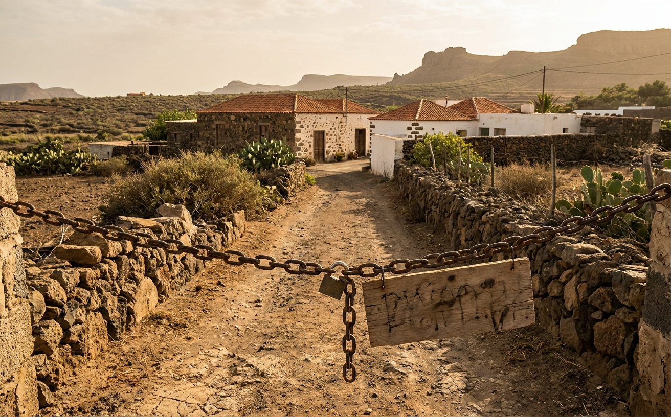 Kette an einer privaten Grundstückszufahrt in einer ländlichen Gegend auf Gran Canaria