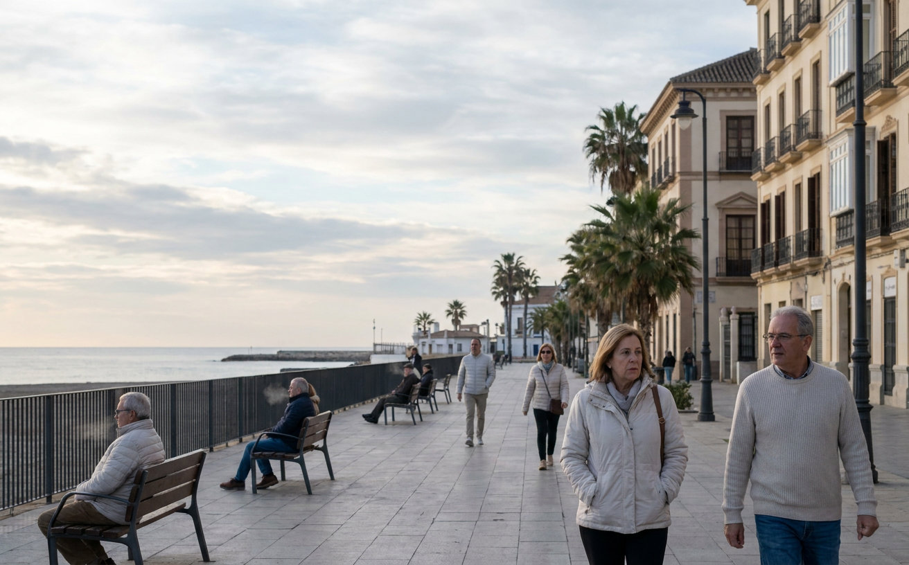 Blick über Málaga und die Costa del Sol an einem klaren, ungewöhnlich frischen Sommermorgen