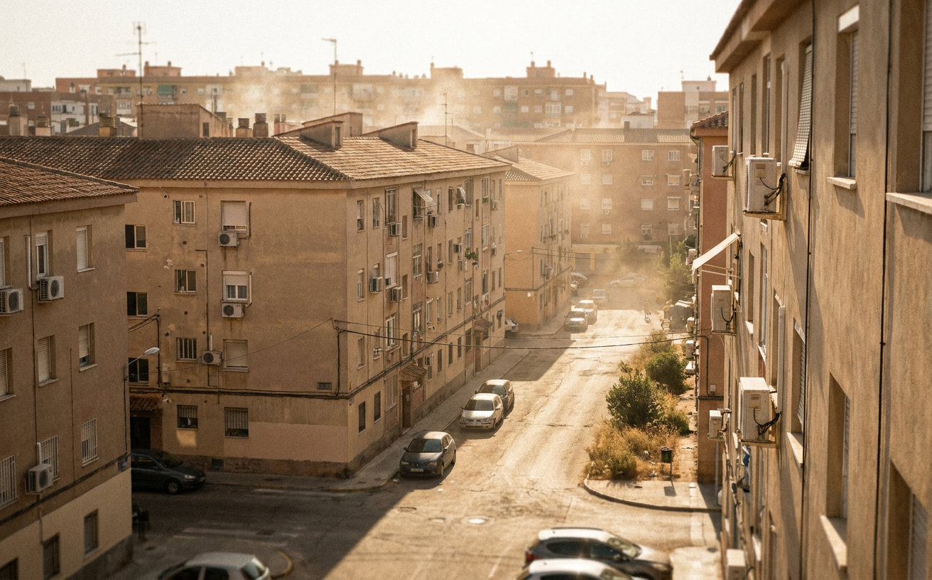 Klimaanlagen an Wohnhäusern in Spanien während einer sommerlichen Hitzewelle