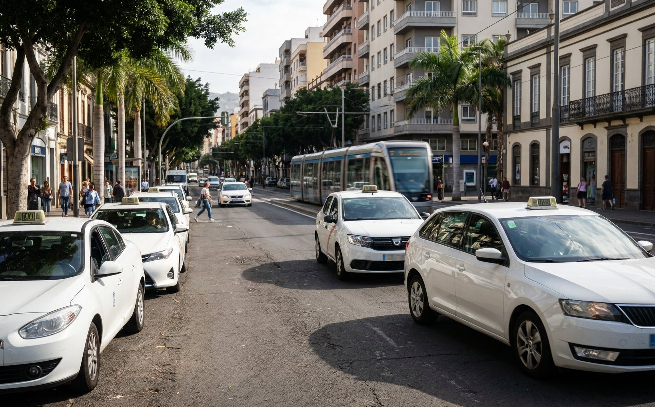 Taxis auf einer Straße im Zentrum von Santa Cruz de Tenerife