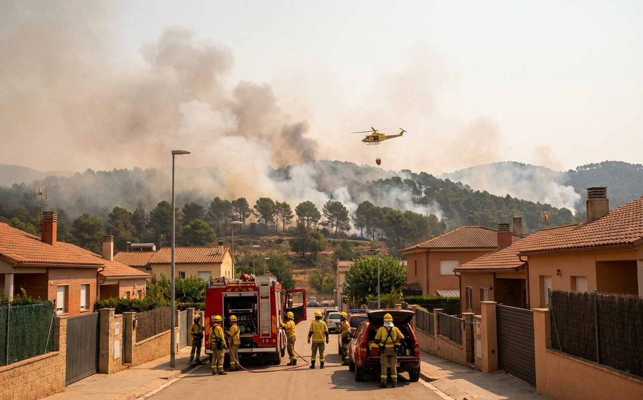 Rauchsäule über einem Waldgebiet bei Tordera während des Einsatzes der katalanischen Feuerwehr