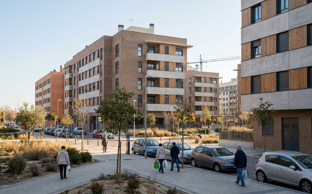 Mehrfamilienhäuser eines öffentlich geförderten Neubauprojekts in einer spanischen Stadt