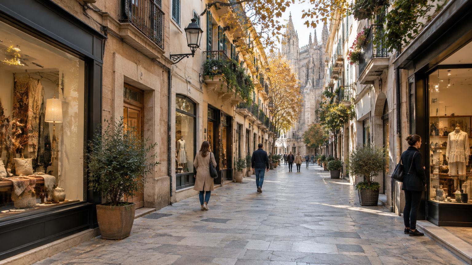 Einkaufsstraße mit kleinen Geschäften in der Altstadt von Palma