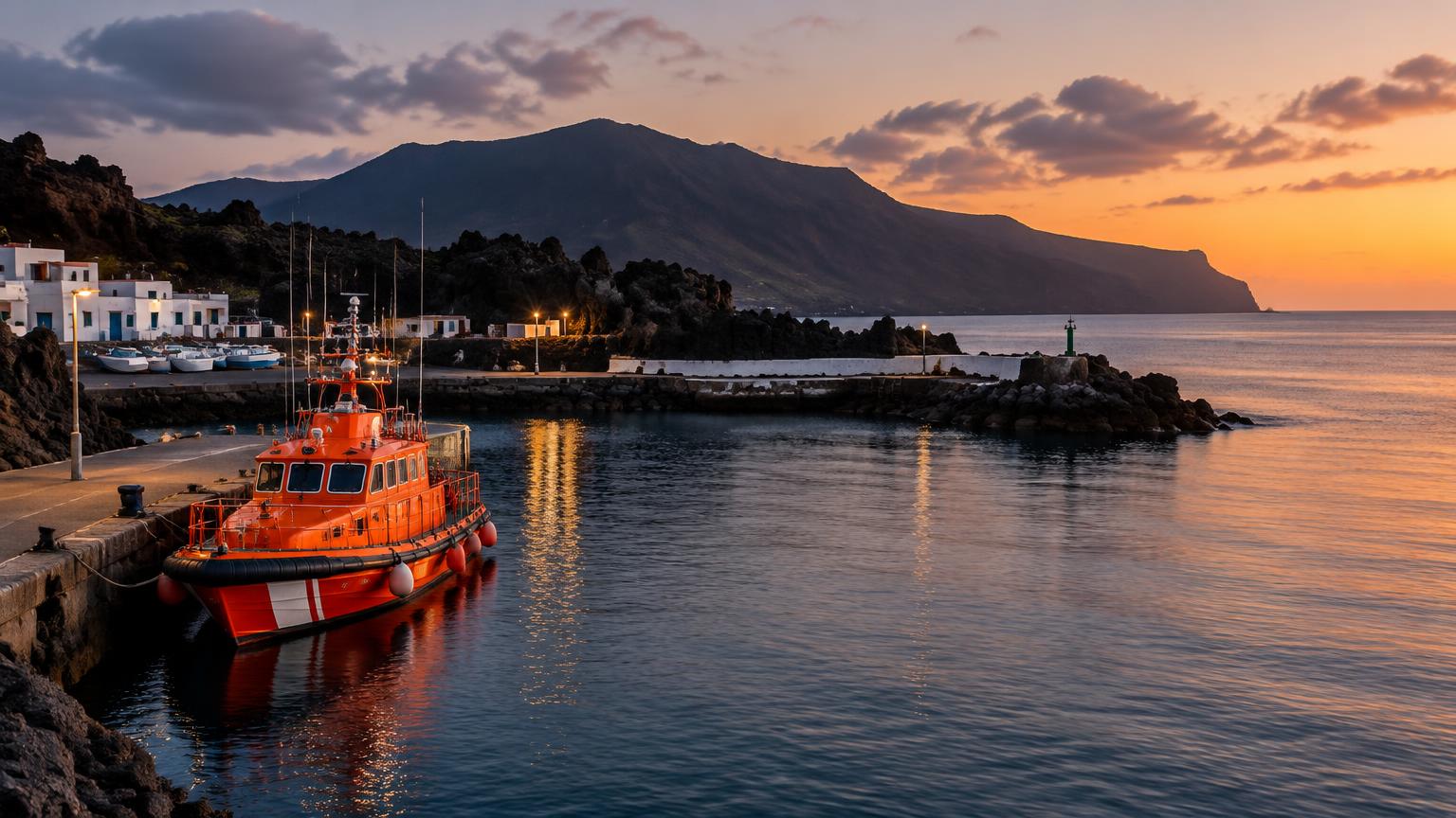Hafen von La Restinga auf El Hierro mit Rettungsboot am Kai