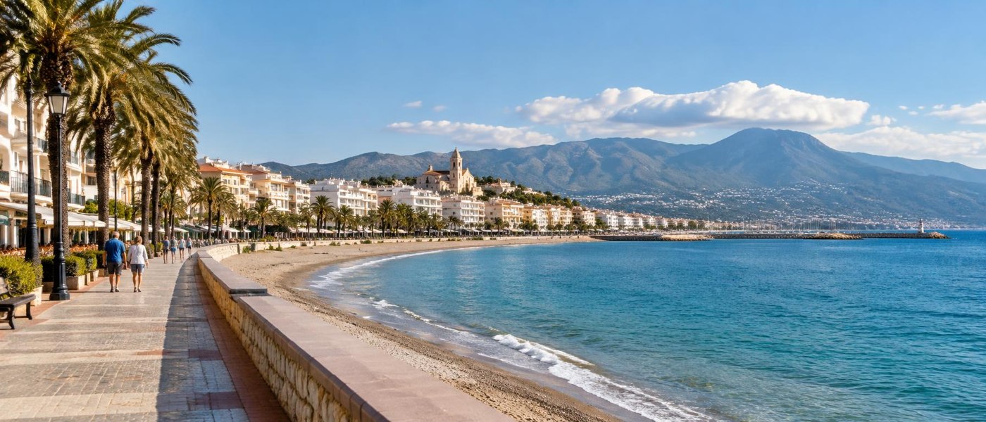 Sonniger Himmel über einer spanischen Küstenlandschaft mit vereinzelten Wolken im Oktober