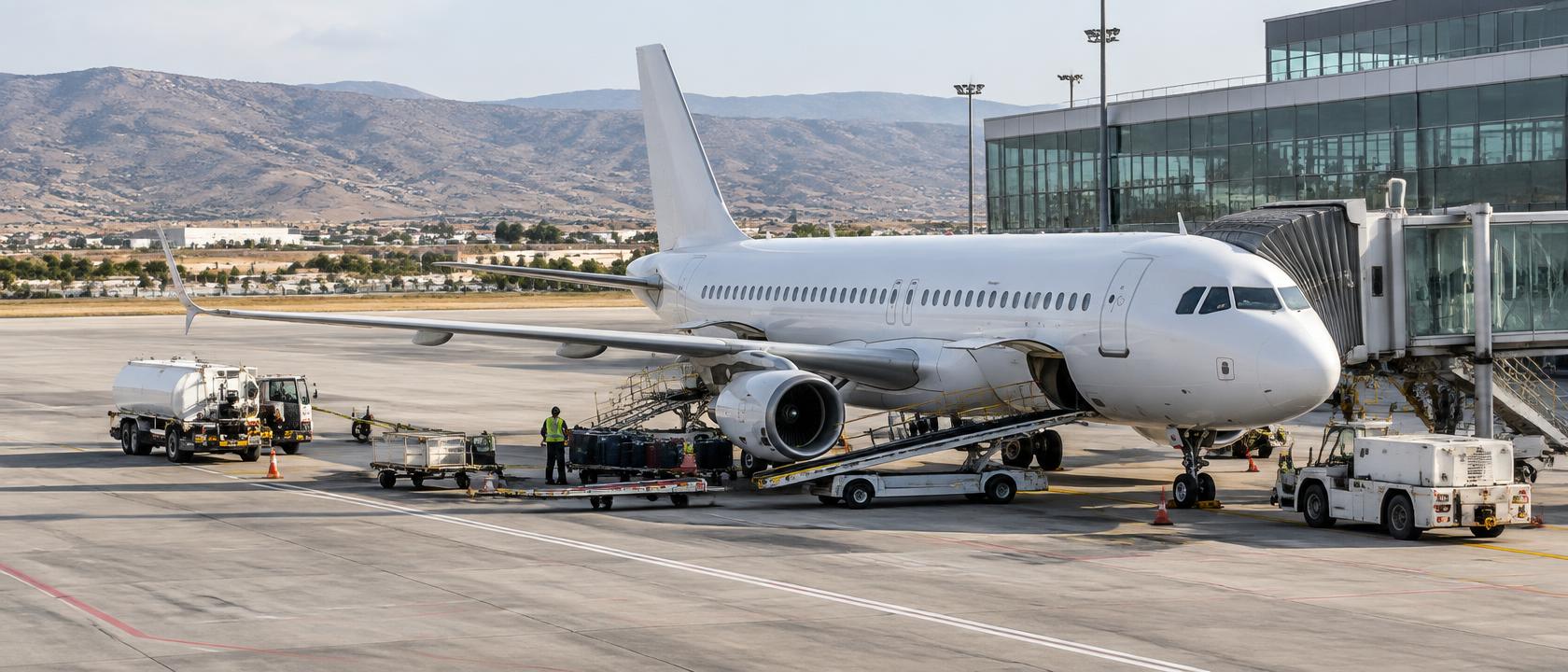 Flugzeug an einem spanischen Flughafen, KI-generiertes Symbolbild zur Septemberbilanz