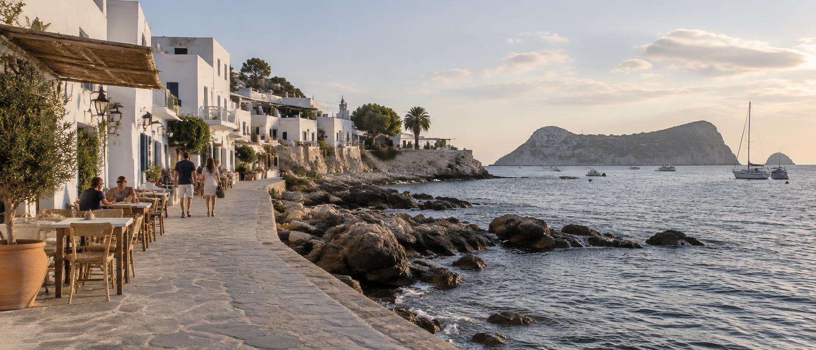 Mediterrane Küstenpromenade im Herbst, KI-generiertes Symbolbild