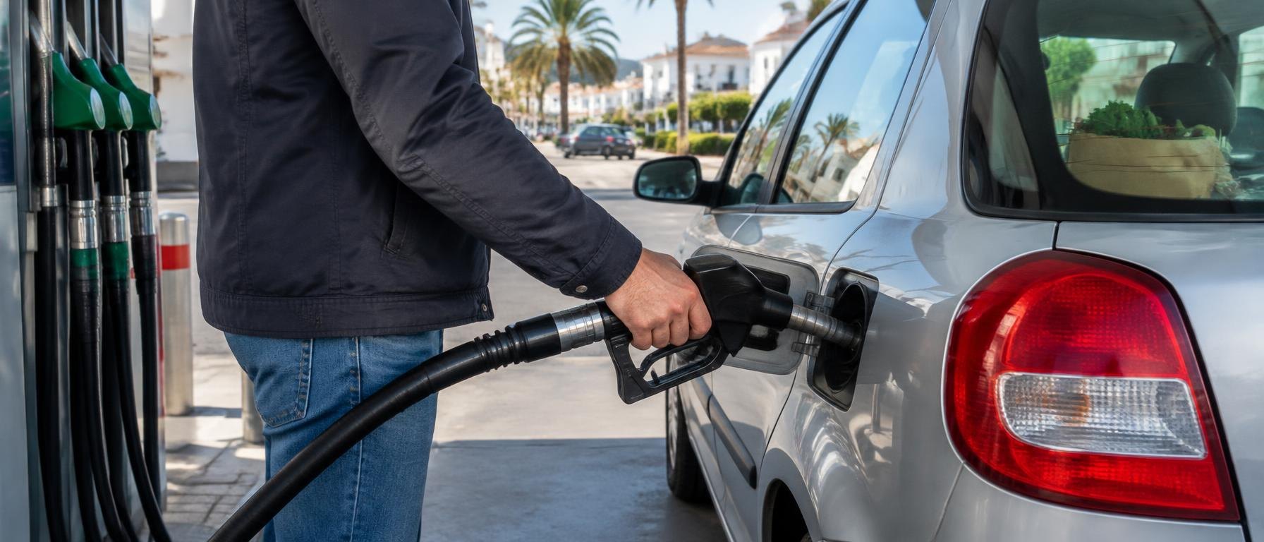 Auto wird an einer spanischen Tankstelle mit Kraftstoff betankt (KI-Symbolbild)
