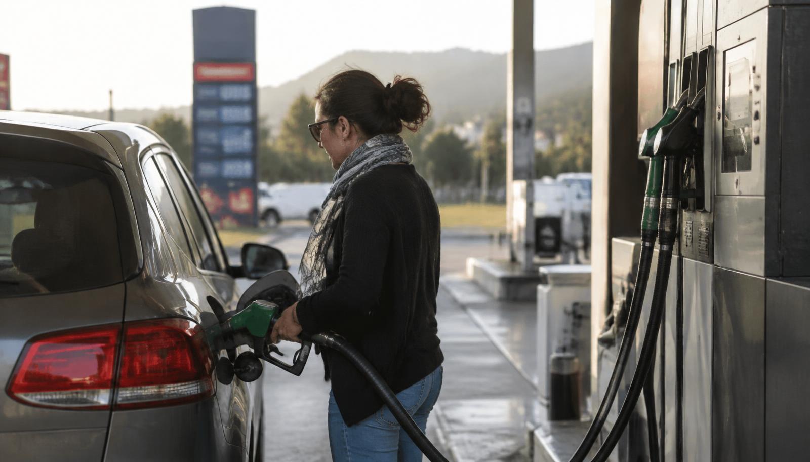 Frau tankt ihr Auto an einer spanischen Tankstelle