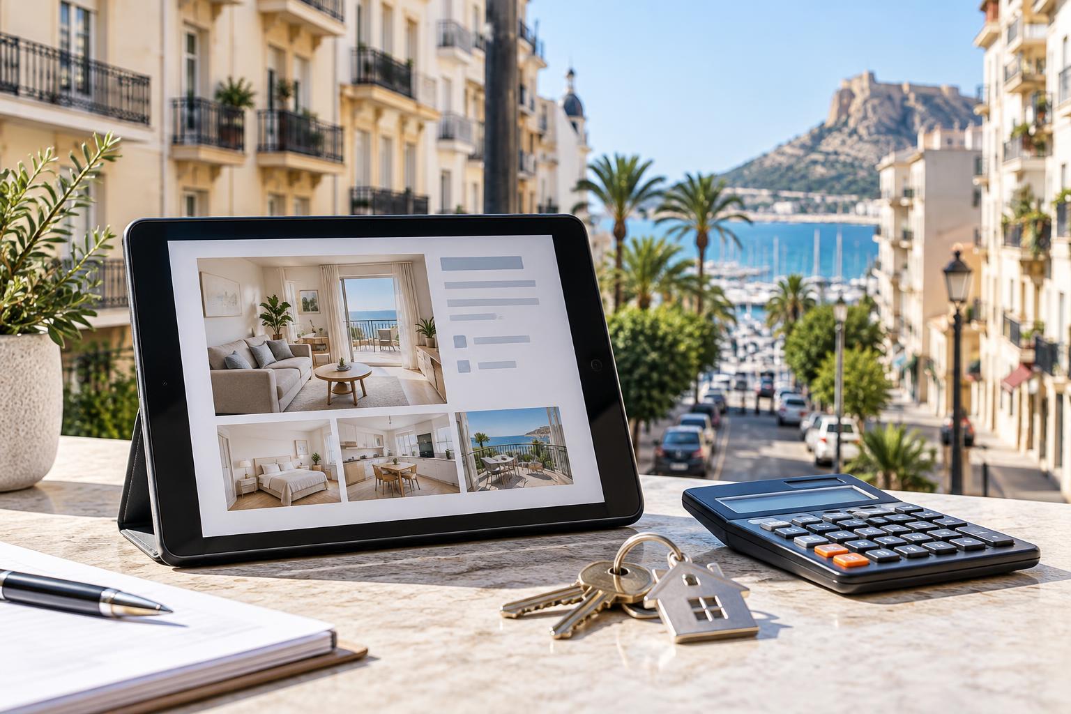 Alicante Preissenkung Wohnungen: Immobilieninserat und Schlüssel, Symbolbild – mit künstlicher Intelligenz erstellt