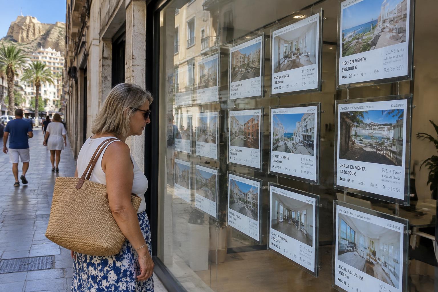 Schaufenster eines Immobilienbüros mit Wohnungsangeboten in Alicante