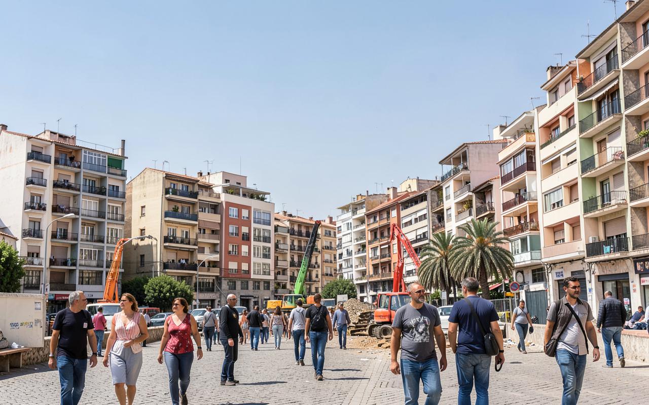 Mehrgeschossige Wohnhäuser in einer andalusischen Stadt als Symbol für bezahlbares Wohnen