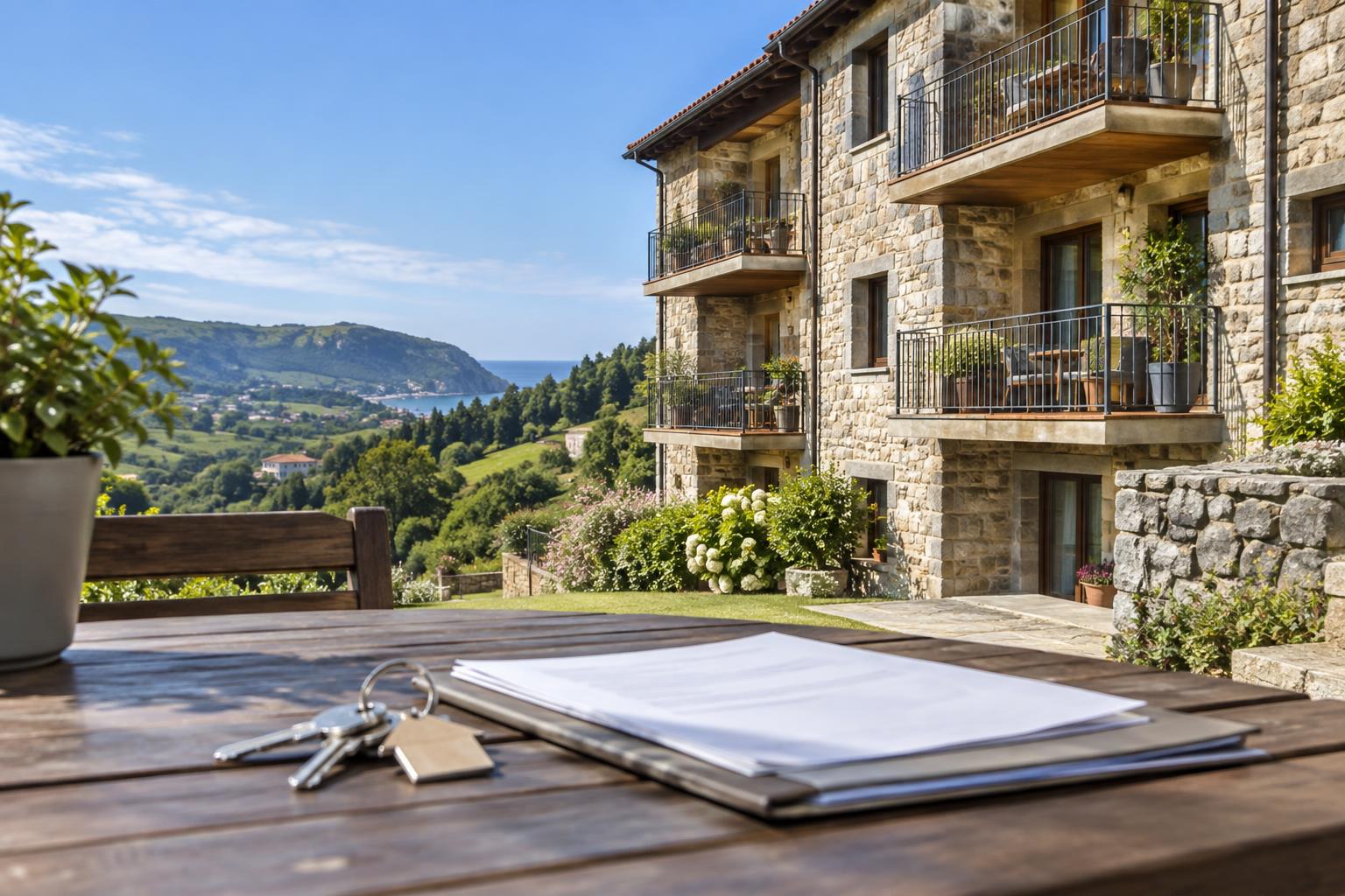 Asturien Apartment Dekret: Apartmenthaus aus Naturstein, Symbolbild – mit künstlicher Intelligenz erstellt