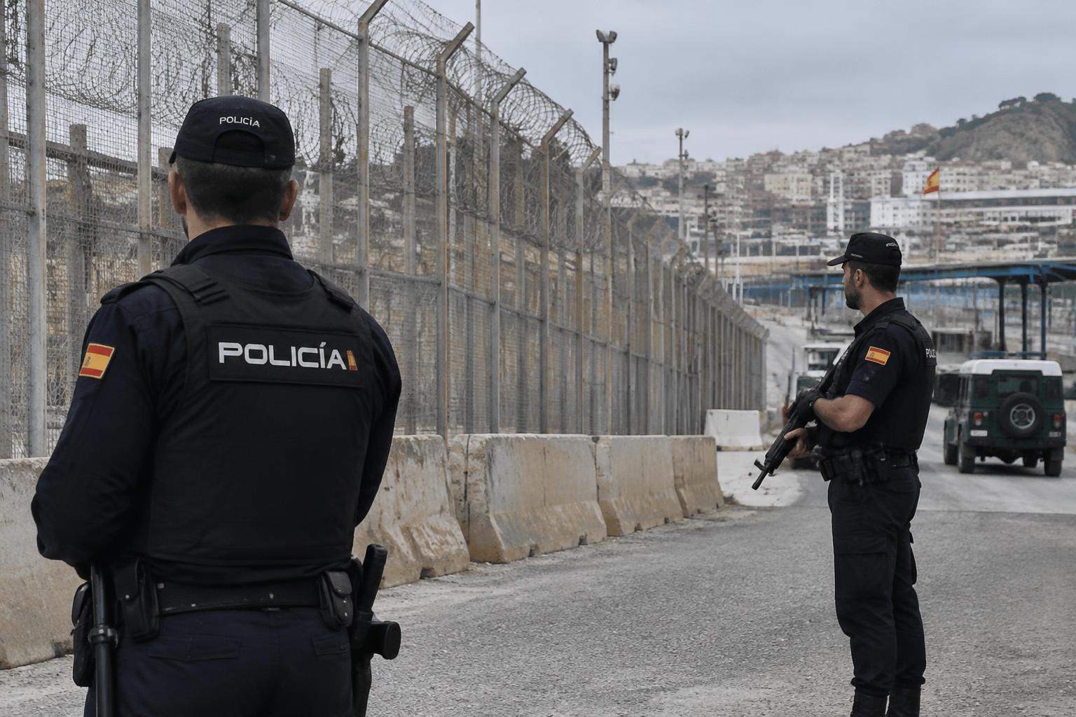Spanische Sicherheitskräfte am Grenzübergang von Ceuta