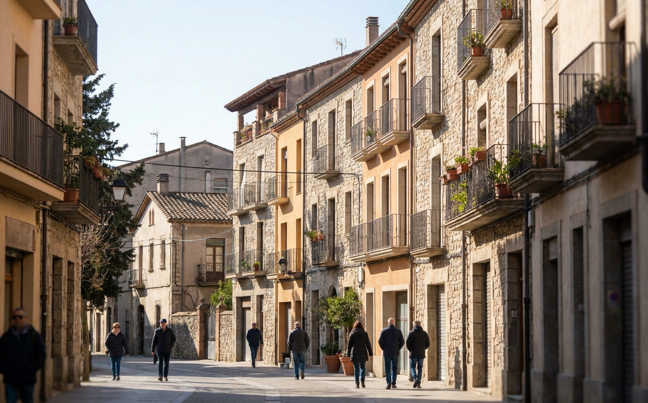 Mehrfamilienhäuser und Wohngebäude in der Provinz Girona bei klarem Tageslicht