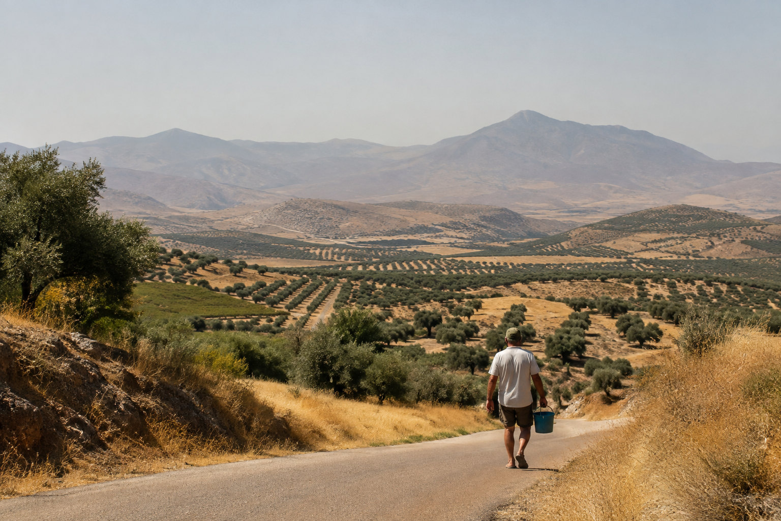 Trockene andalusische Landschaft unter intensiver Sommersonne während der außergewöhnlichen Hitze 2026