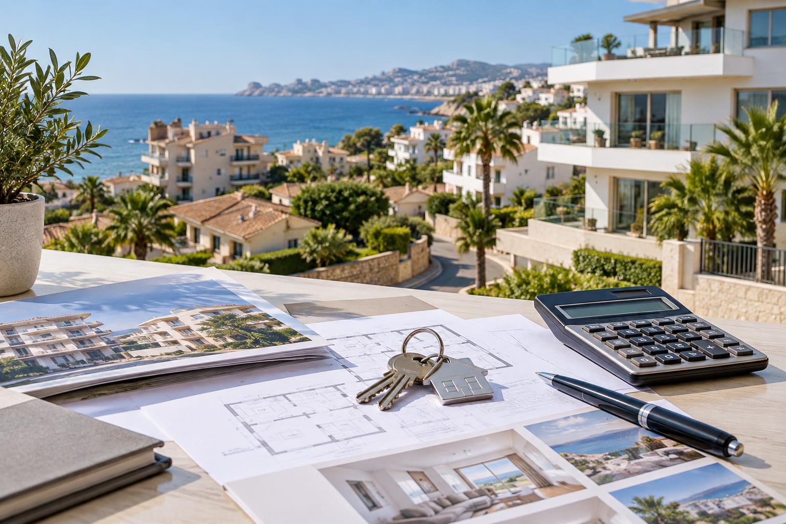 Ausländische Immobilienkäufer Spanien: Häuser und Kaufunterlagen, Symbolbild – mit künstlicher Intelligenz erstellt