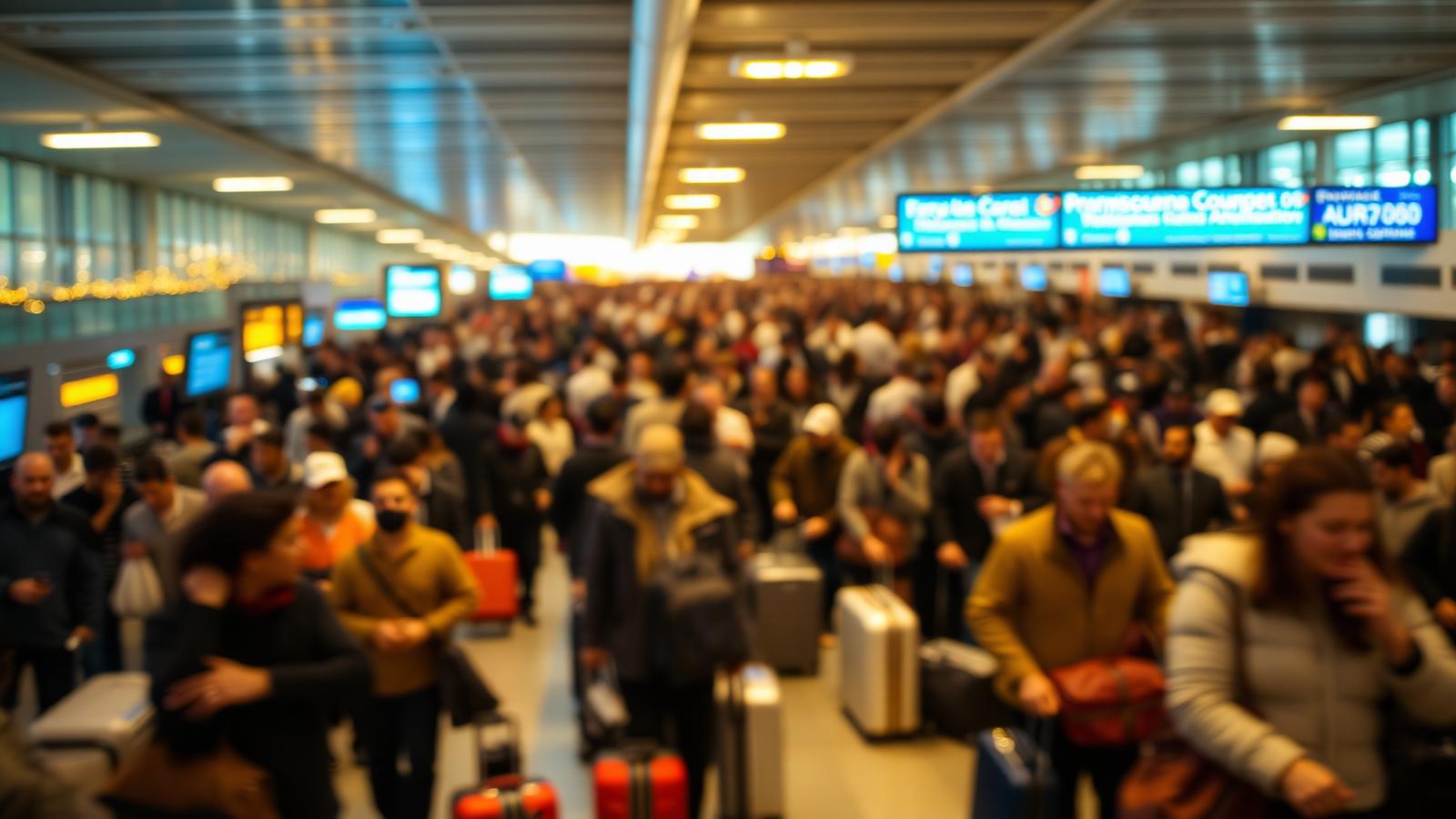 Große Menschenmenge mit Koffern in einem spanischen Flughafenterminal