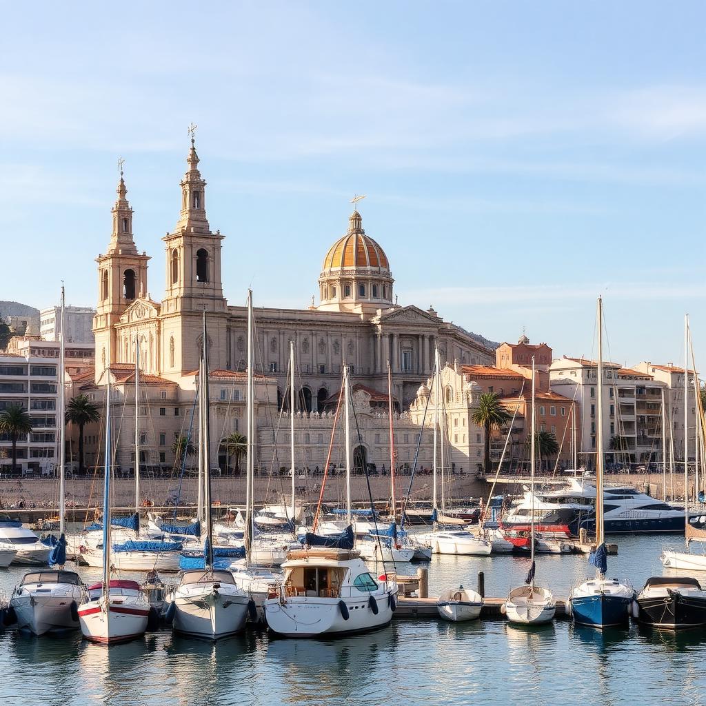 Hafen von Palma de Mallorca mit Kathedrale La Seu